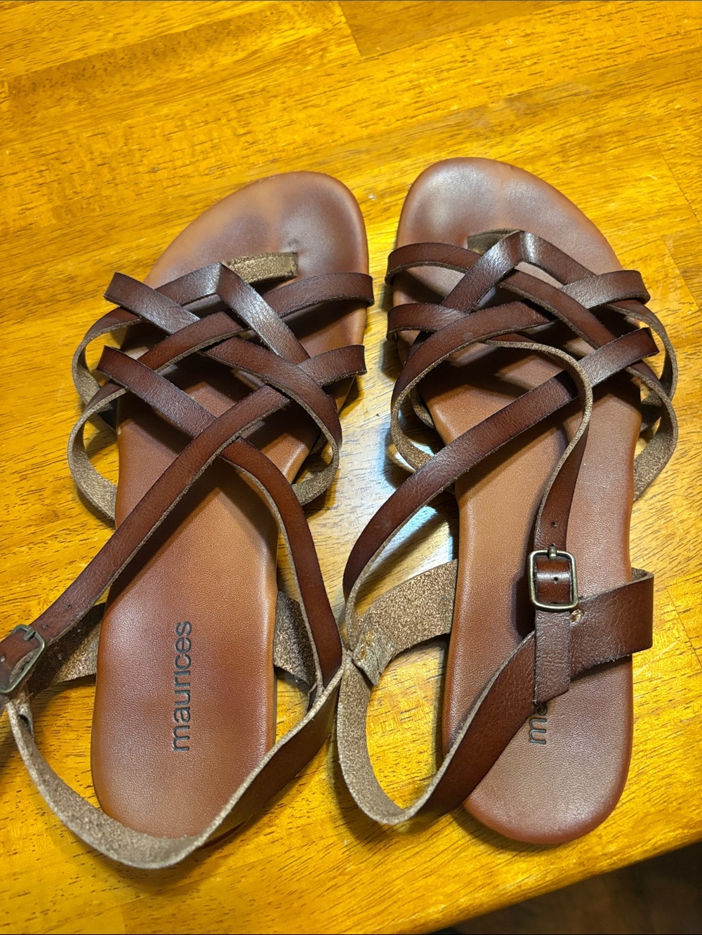 Maurices Brown Leather-Look Strappy Sandals